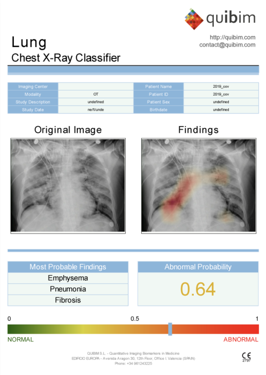 FIGURE 1: Quibim – Quantitative Structured Report – Chest X-Ray Classifier